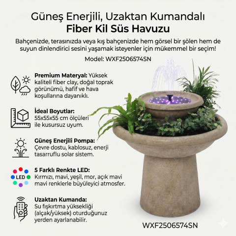 Güneş Enerjili & Uzaktan Kumandalı LED Işıklı Süs Havuzu | WXF2506574SN