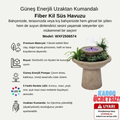 Güneş Enerjili & Uzaktan Kumandalı LED Işıklı Süs Havuzu | WXF2506574SN