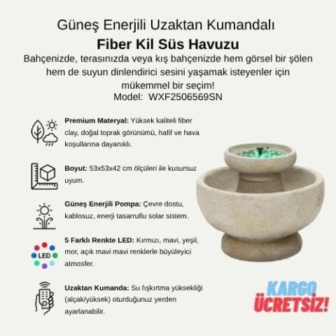 Güneş Enerjili & Uzaktan Kumandalı LED Işıklı Süs Havuzu | WXF2506569SN