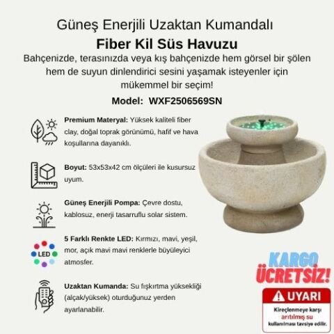 Güneş Enerjili & Uzaktan Kumandalı LED Işıklı Süs Havuzu | WXF2506569SN