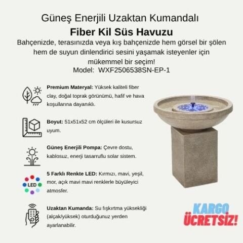 Güneş Enerjili & Uzaktan Kumandalı LED Işıklı Süs Havuzu | WXF2506538SN-EP-1