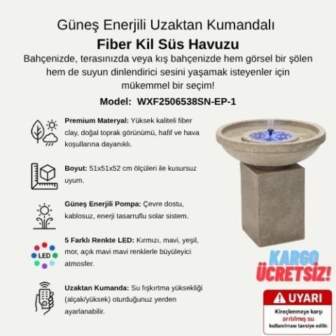 Güneş Enerjili & Uzaktan Kumandalı LED Işıklı Süs Havuzu | WXF2506538SN-EP-1