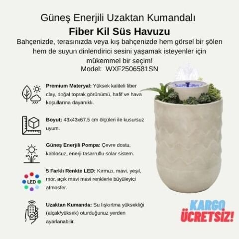 Güneş Enerjili & Uzaktan Kumandalı LED Işıklı Süs Havuzu | WXF2506581SN