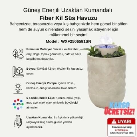 Güneş Enerjili & Uzaktan Kumandalı LED Işıklı Süs Havuzu | WXF2506581SN