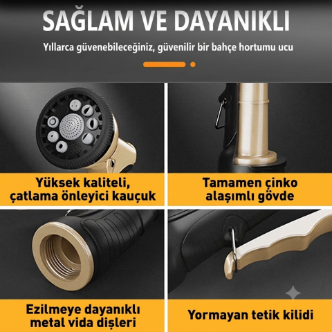 RainPoint MZ256 Metal Bahçe Sulama Tabancası 9 Fonksiyonlu Hortum Başlığı