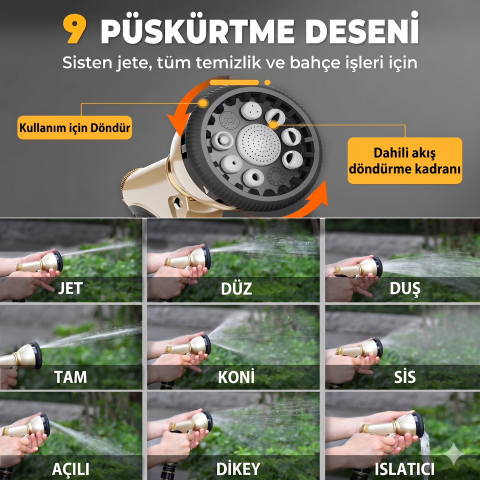 RainPoint MZ256 Metal Bahçe Sulama Tabancası 9 Fonksiyonlu Hortum Başlığı