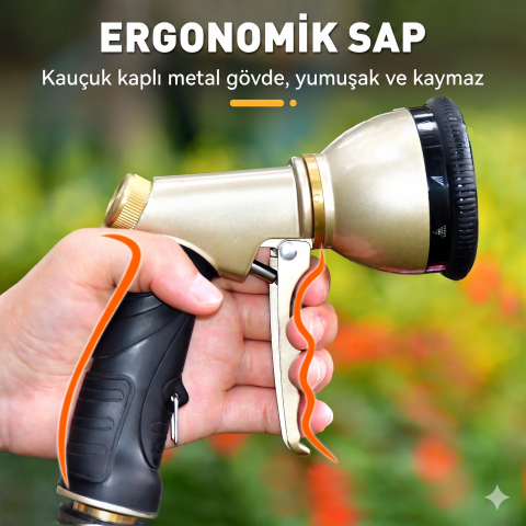 RainPoint MZ256 Metal Bahçe Sulama Tabancası 9 Fonksiyonlu Hortum Başlığı