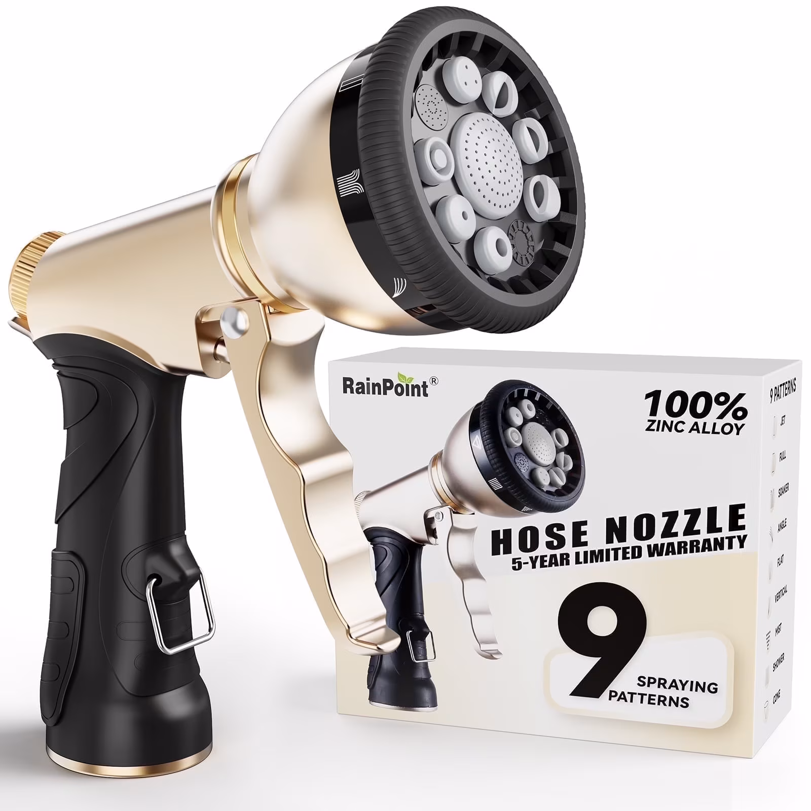 RainPoint MZ256 Metal Bahçe Sulama Tabancası 9 Fonksiyonlu Hortum Başlığı