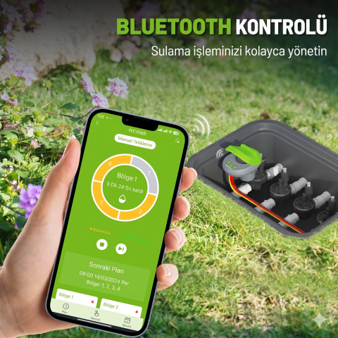 RainPoint HIC406B Bluetooth Kontrollü 9V 4 İstasyonlu Sulama Kontrol Ünitesi