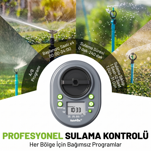 RainPoint ITC407 4 Bölgeli Dijital DC Sulama Kontrol Ünitesi