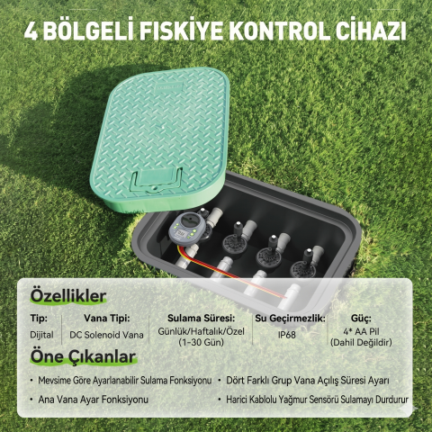 RainPoint ITC407 4 Bölgeli Dijital DC Sulama Kontrol Ünitesi