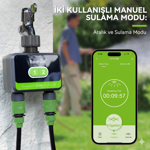 RainPoint HTV210B 2-Çıkış Bluetooth®'lu Musluk Kontrol Cihazı