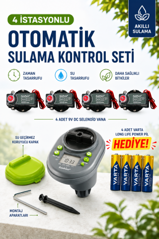 RainPoint 4 Bölgeli Otomatik Sulama Kontrol Seti – ITC407 + 1'' 9V DC Solenoid Vana