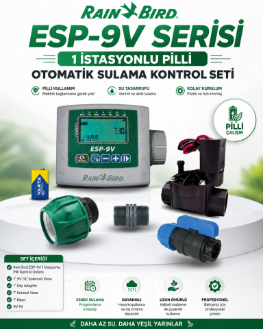 Rain bird ESP-9V Serisi 1 İstasyonlu Pilli Otomatik Sulama Kontrol Seti (Selenoid vana ve tüm parçalar DAHİL!)