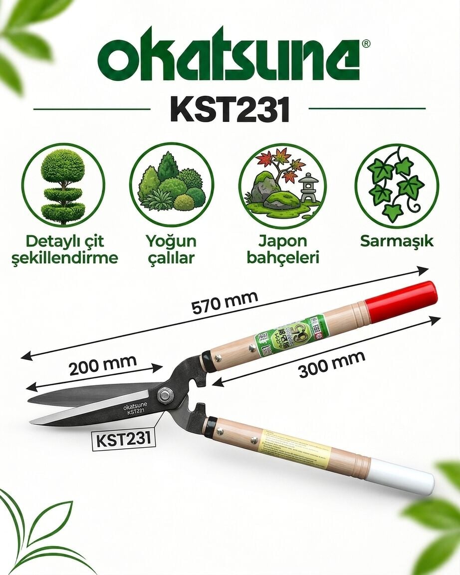 OKATSUNE KST231 - Kısa Saplı Uzun Bıçaklı Çit Ve Çalı Budama Makası