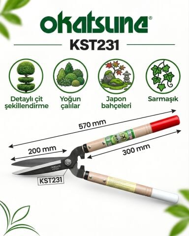 OKATSUNE KST231 - Kısa Saplı Uzun Bıçaklı Çit Ve Çalı Budama Makası