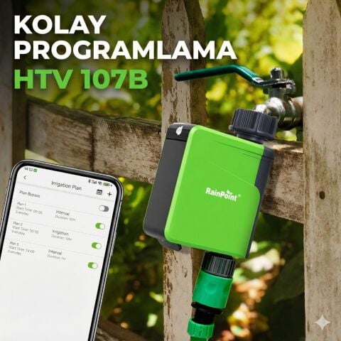 RainPoint HTV107B Mini Dijital 1-Çıkışlı Bluetooth®'lu Kablosuz Hortum Su Zamanlayıcısı