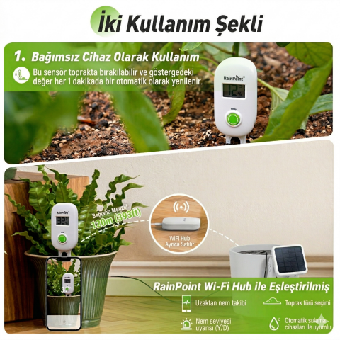RainPoint HCS026FRF Akıllı Wi-Fi Toprak Nem Sensörü Küçük + HWG023WBRF Mini Box Hub