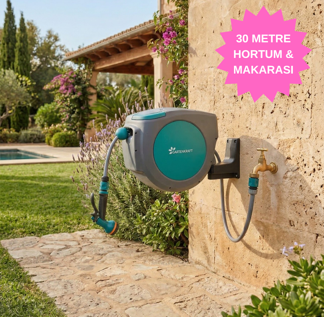 GARTENKRAFT OTOMATİK HORTUM MAKARASI + 1/2'' 30 METRE HORTUM