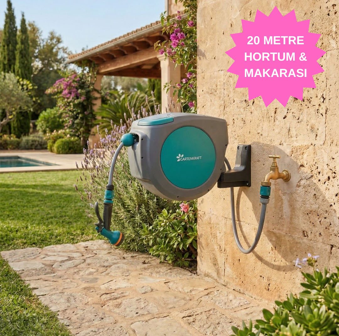 GARTENKRAFT OTOMATİK HORTUM MAKARASI + 1/2'' 20 METRE HORTUM