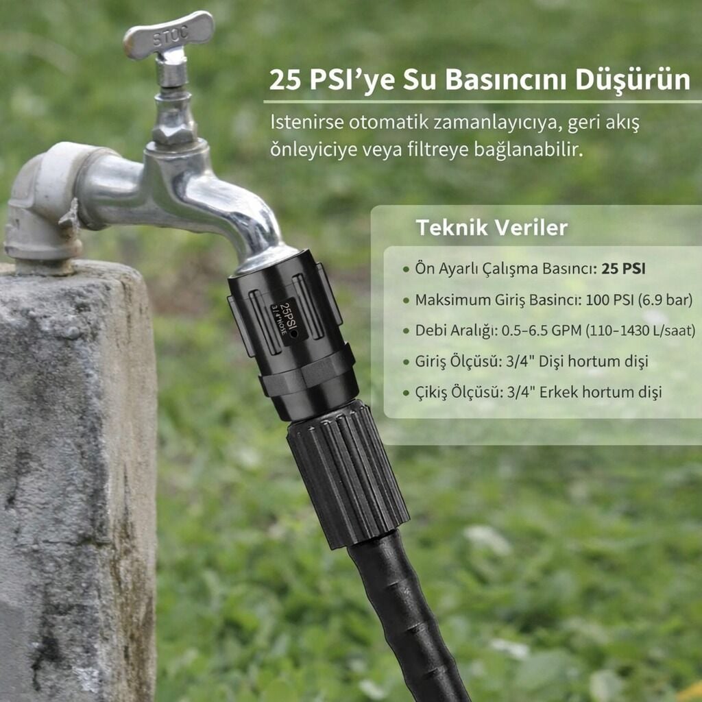 BASINÇ REGÜLATÖRÜ 3/4'' ERKEK-DİŞİ 1.7 BAR SİYAH