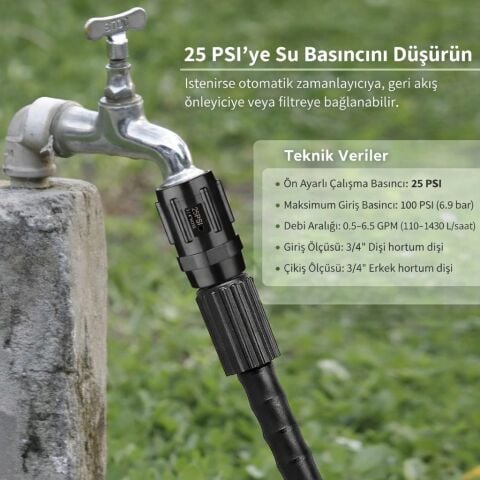 BASINÇ REGÜLATÖRÜ 3/4'' ERKEK-DİŞİ 1.7 BAR SİYAH