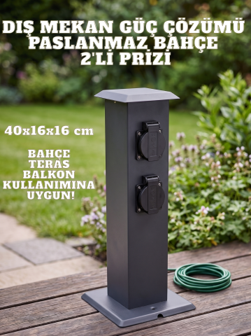 DIŞ MEKAN PASLANMAZ ÇELİK 2'Lİ BAHÇE PRİZİ SİYAH