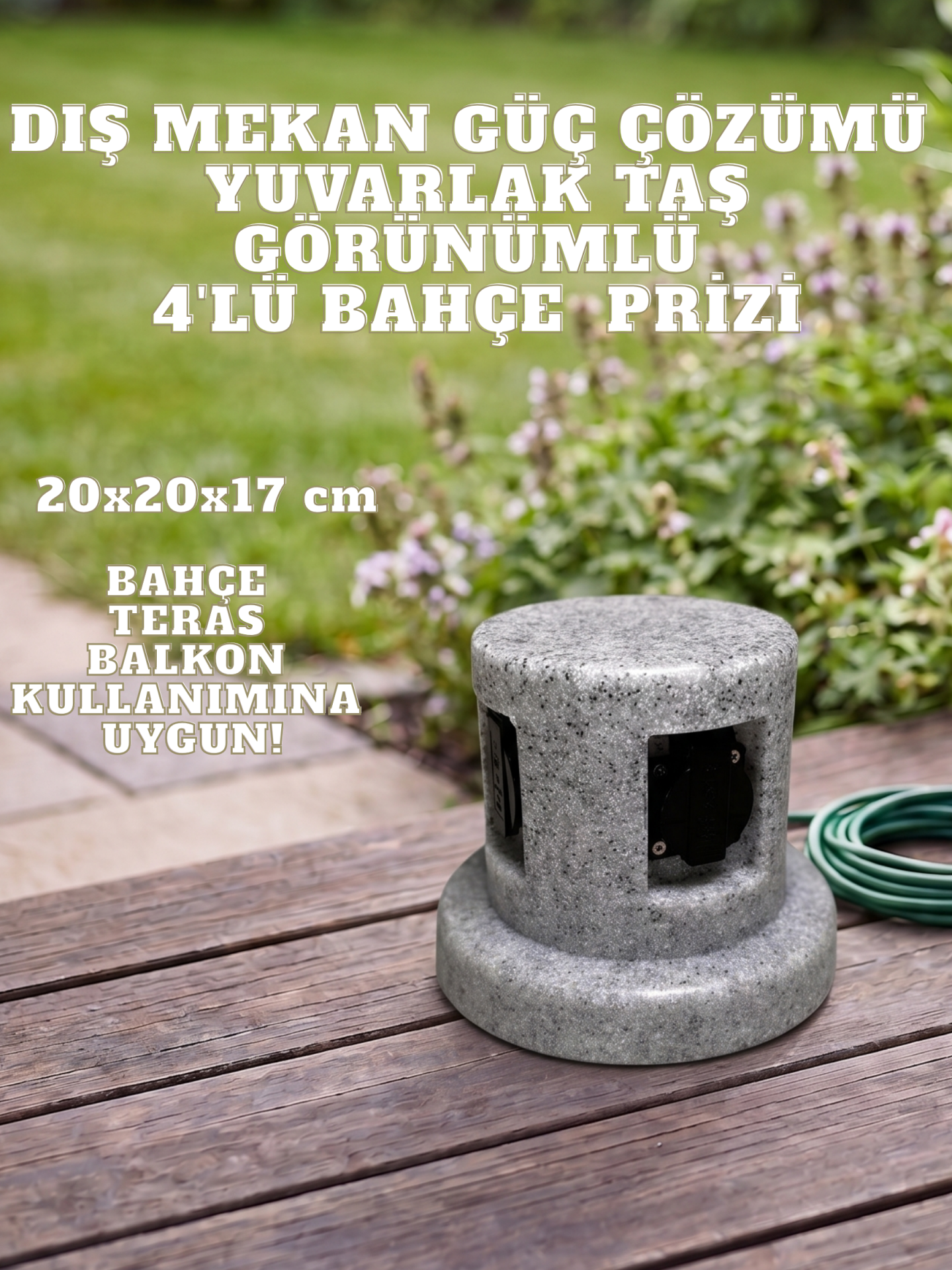 DIŞ MEKAN YUVARLAK TAŞ GÖRÜNÜMLÜ BAHÇE PRİZİ 4'LÜ
