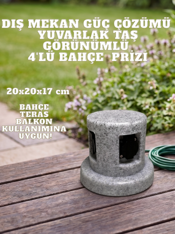 DIŞ MEKAN YUVARLAK TAŞ GÖRÜNÜMLÜ BAHÇE PRİZİ 4'LÜ