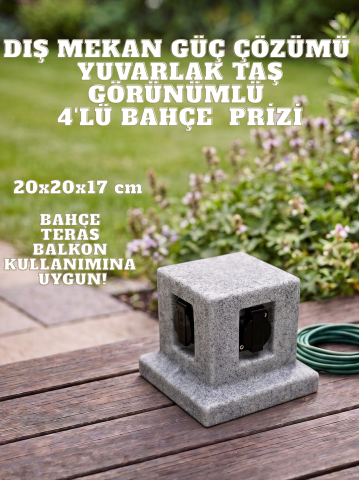 KARE TAŞ GÖRÜNÜMLÜ BAHÇE PRİZİ 4'LÜ