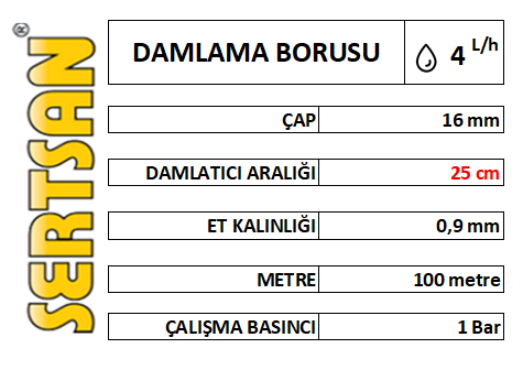 DAMLAMA BORUSU 16 mm x 25 cm 100 mt/TOP