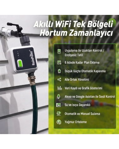 RainPoint HTV113FRF Mini Dijital 1-Çıkışlı WiFi'li Kablosuz Hortum Su Zamanlayıcısı  + HWG023WBRF Mini Box Hub