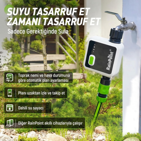 RainPoint HTV113FRF Mini Dijital 1-Çıkışlı WiFi'li Kablosuz Musluk Kontrol Cihazı  + HWG023WBRF Mini Box Hub