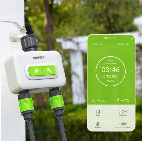 RainPoint HTV213FRF Mini Dijital 2-Çıkışlı WiFi'li Kablosuz Musluk Kontrol Cihazı + HWG023WBRF Mini Box Hub